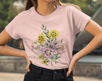 Wildflower Tee, Botanical Print Shirt, Botanical Tee, Fleurs Tee, Vintage Botanical, Cottagecore Clothes, Wildflower Shirt, Botanical Tshirt