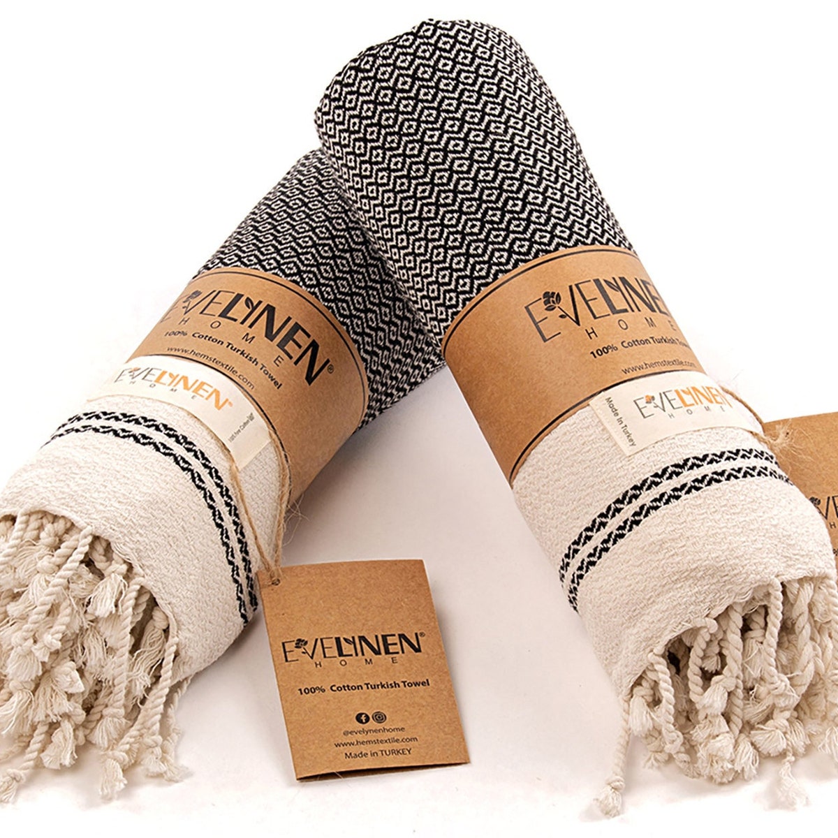 Turkish Hand Towels for Bathroom & Kitchen (set of 2) in Dark Gray