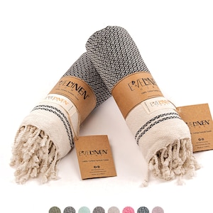 Turkish Hand Towels for Bathroom & Kitchen (Set of 2) | Decorative Bathroom Hand Towels | Boho Towels for Hand, Face, Kitchen, Bath (Black)