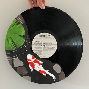 Hand-painted 12 inch Vinyl! Koi fish design.