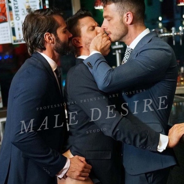 Premium Gay Intimacy Print/Poster: ‘Business Negotiations' Photograph Photo Desire Man Hunk Jock Threesome Sex Fuck Fit Art Queer MaleDesire