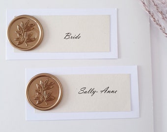 Wedding Place Name Cards with Wax Seal- Ivory and White Place name Tags - Name Place Setting for Parties - Wedding Name Tags