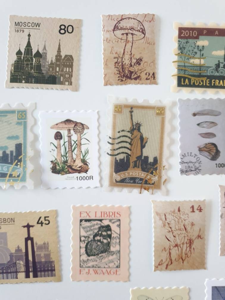 Postage Stamp Stickers 50pcs Scrapbook Stamp Kit Snail Mail Etsy