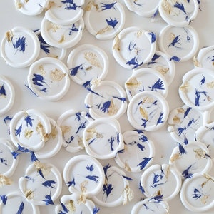 Dried Petal Wax Seal Stickers - Cornflower Wax Seal - Blue Wax Seal - White Wax Seals