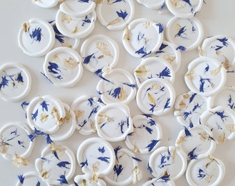 Dried Petal Wax Seal Stickers - Cornflower Wax Seal - Blue Wax Seal - White Wax Seals