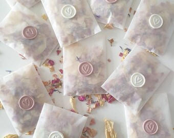 Biodegradable wedding confetti - Pink Petal Confetti with a wax seal heart  for eco friendly weddings- rose and cornflower- Filled