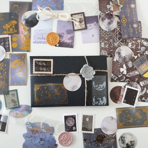 Celestial Scrapbook Kit - 40 pc Space Stickers & Papers, Astrology Gift