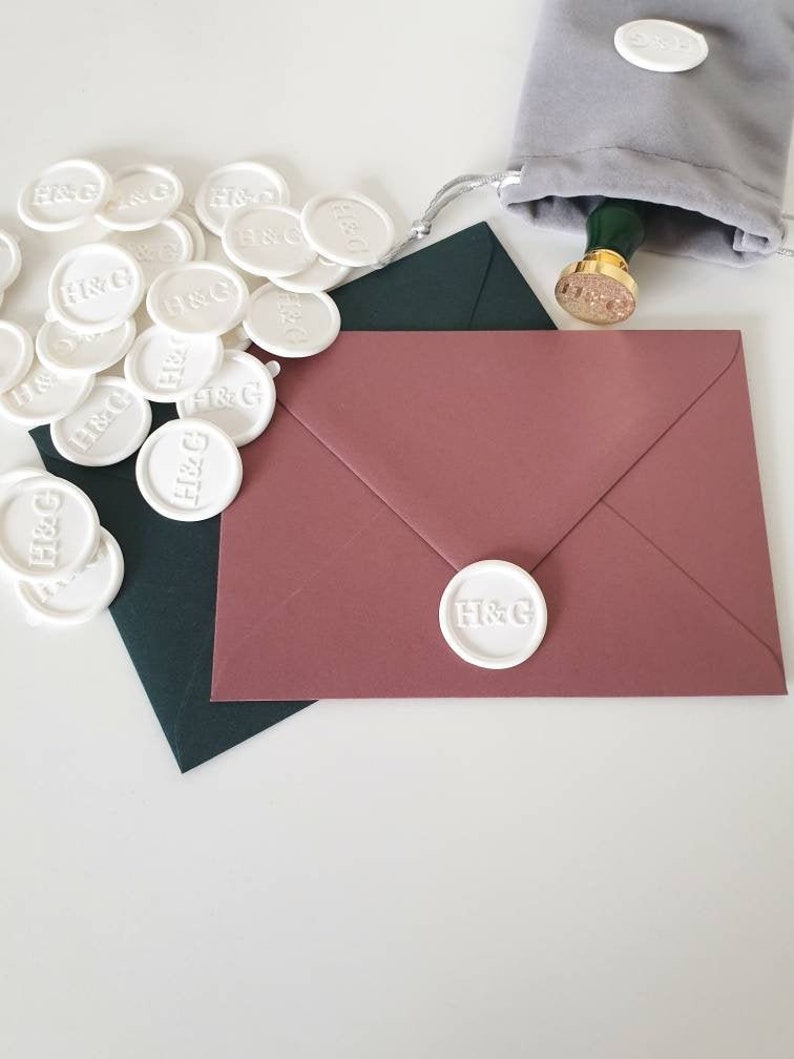 Custom Wax Seal Stickers for Wedding Invitations Initial Wax Stickers for Envelopes Wedding Invitation Wax Seal Stamp White