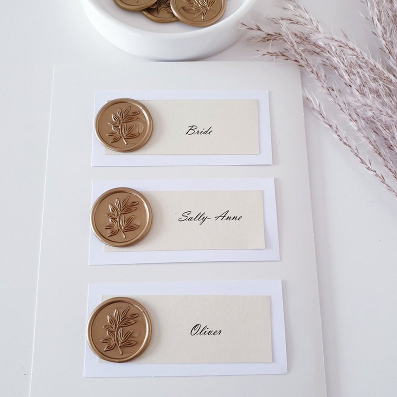 Wedding Place Name Cards with Wax Seal Ivory and White Place name Tags Name Place Setting for Parties Wedding Name Tags image 2
