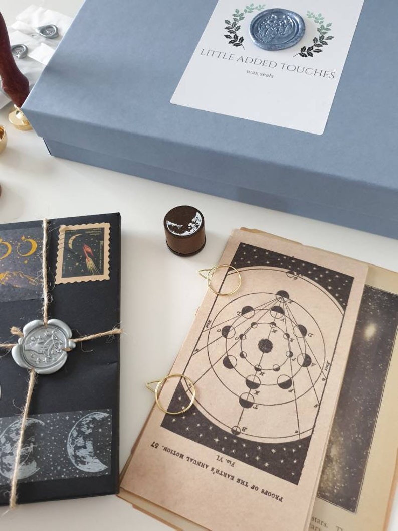 Space and Astrology Themed Stationery Gift Set for Scrapbookers and Journal Lovers Contains DIY Wax Seal Kit & Journaling Items image 3