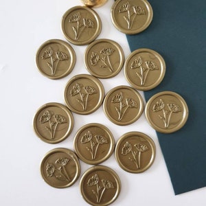 Botanical Wax Seal Stickers for Wedding Stationery - Flowers Self Adhesive Wax Seals -  Gold Wax Seal - 20 Colours - Wax Stamp in the UK