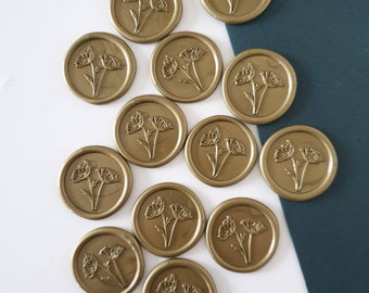 Botanical Wax Seal Stickers for Wedding Stationery - Flowers Self Adhesive Wax Seals -  Gold Wax Seal - 20 Colours - Wax Stamp in the UK