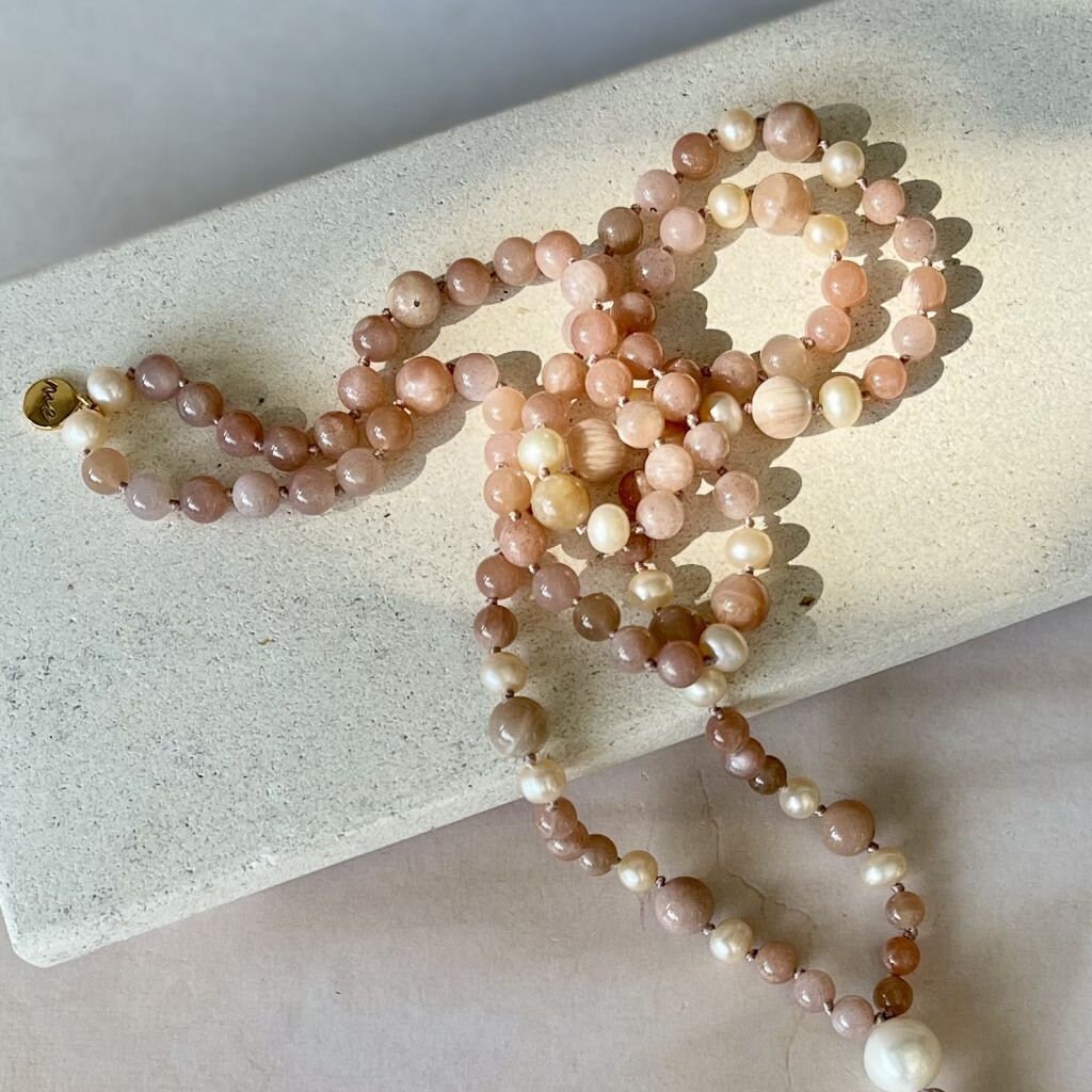 ★HARANG★ HR 48N_Malachite Moonstone Pearl Beads Necklace Pearl and Moonstone Mala Necklace - Etsy