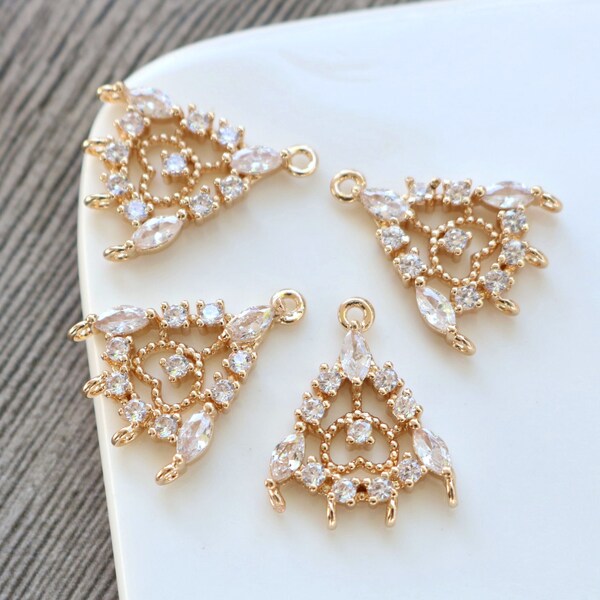 10pcs Flow rate CZ Pave Leaves Pendant Charm, Zircon Clear Gemstone Charm, Jewelry Making, Material Craft Supplies