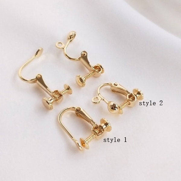 10pcs 14K gold color retention, 16x13mm  ear clips, ear clips without ear holes, screw clip earrings, diy handmade earrings materials