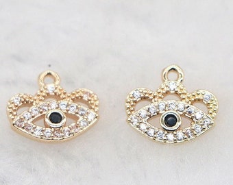 10pcs CZ Pave Eyes Charm, 13.3x9mm Zircon Small Eyes Pendant, Jewelry Making, Material Craft Supplies