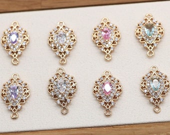 10pcs CZ Pave Charm, Zircon Pendant Connector, 12x20mm Jewelry Making, Material Craft Supplies