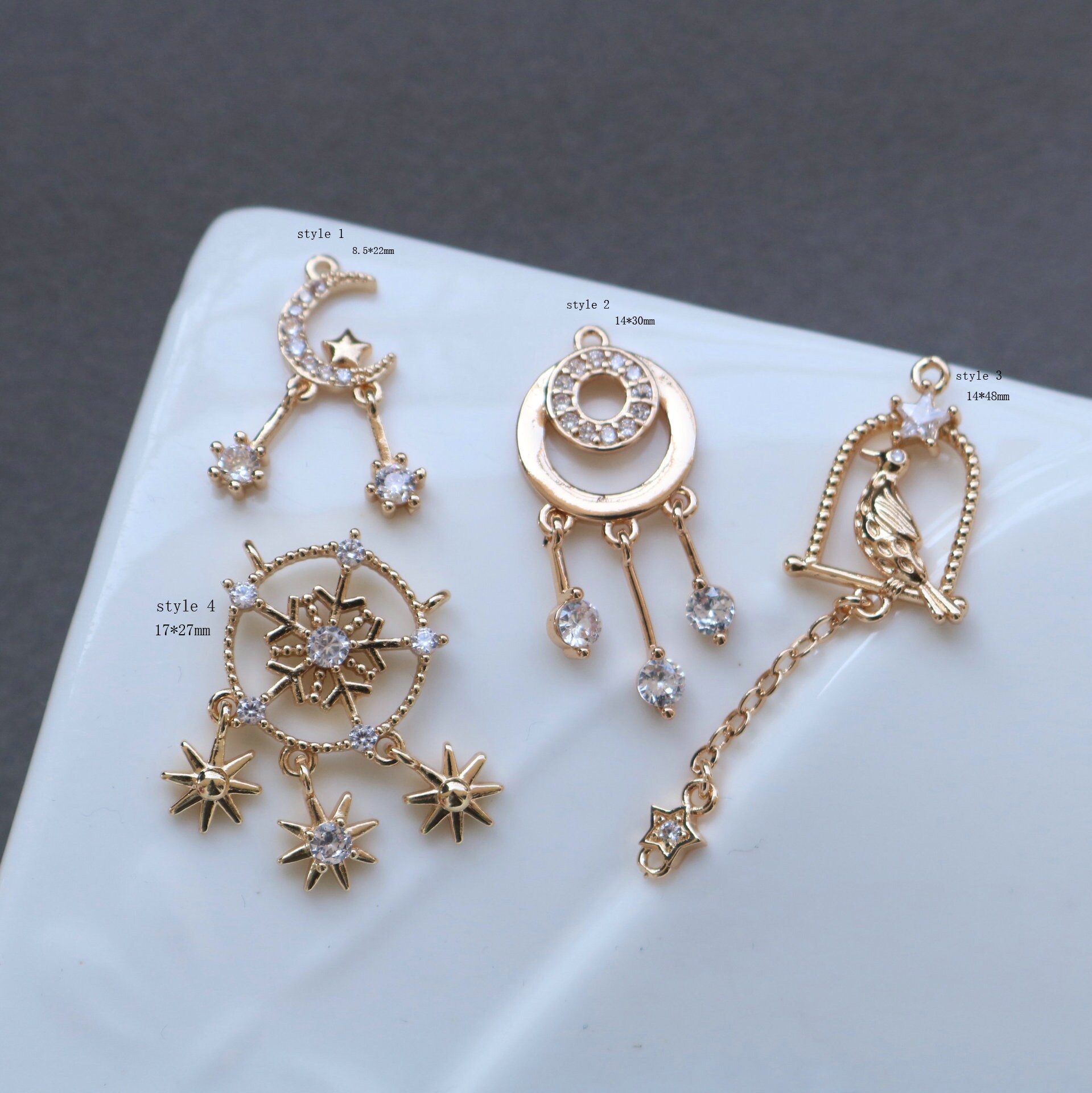 mariestelle様9点＋レクタングルチャーム 　全10点 10個の星、月、タッセルCZパヴェチャーム、ジルコンリーフ