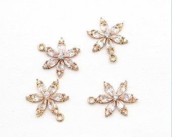 10pcs Five petal flower CZ Pave Charm, 18mm CZ Zircon flowers Pendant Charm, Jewelry Making, Material Craft Supplies