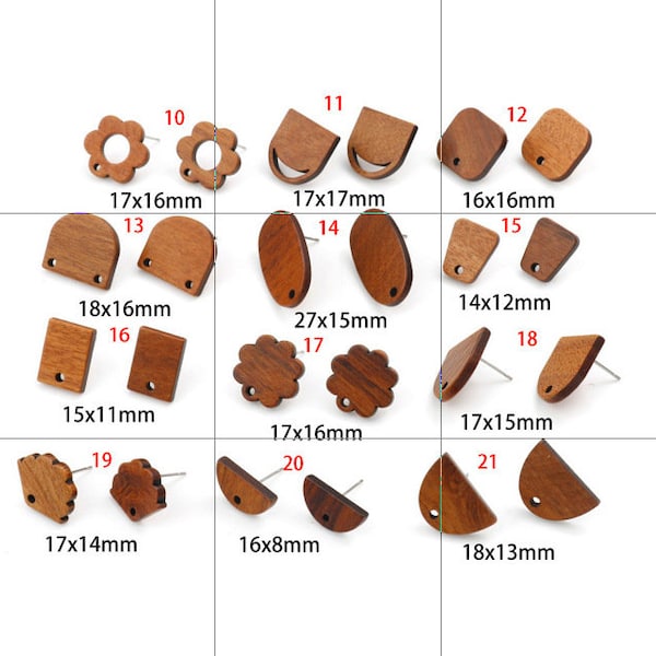 10 Stück Geometrie Holz Ohrringe, Ohrdraht, Ohrringe Post, diy Holz Ohrringe Ohrstecker, DIY Schmuck Zubehör Bastelbedarf gemischten Stil