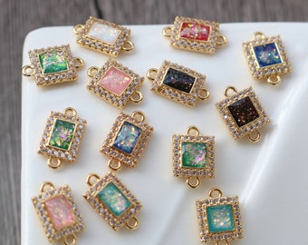 10pcs Rectangle CZ Pave Charm, Zircon squarePendant, Connector, 8x10mm/ 9mm, Jewelry Making, Material Craft Supplies