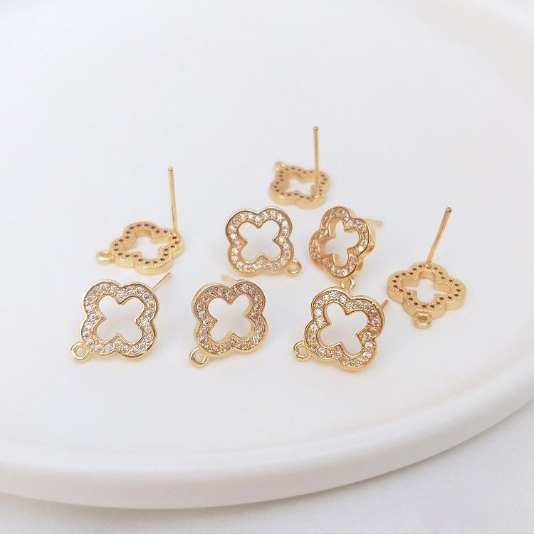 送料無料 店舗 Heart 10psc Gold Ear Pave Cz Clover Earrings, Pave Cz Plated ヘアアクセサリー