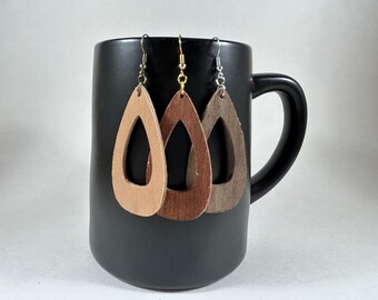 Handmade Wood Veneer Earrings- Large Teardrop