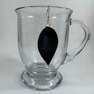 Black Genuine Leather Leaf Earring