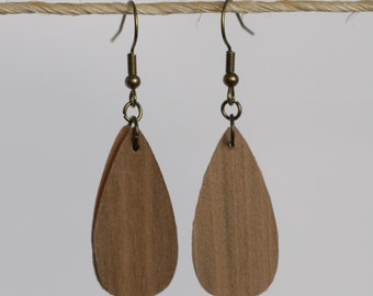 Genuine Wood Veneer Earrings - Small Teardrop