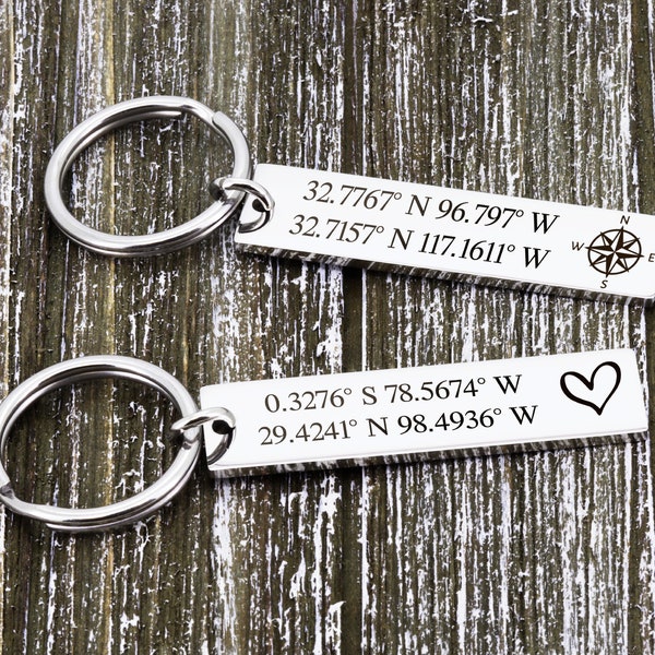 Coordinates keychain, Where it all began, special location, trip, wedding, birth place, home key chain, Gift for Him, Her, Husband, Wife