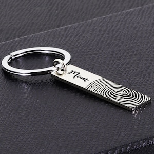 Actual Fingerprint Keychain, Christmas Gift for Him, Personalized Fingerprint Keychain, Fingerprint Memorial, Memorial Fingerprint Keychain