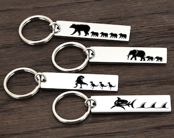 Custom Christmas Gift for Mom, Mama Bear Keychain, Mamasaurus, Mama Shark, Mama Moose, Mama Elephant, Mama Bird Keychain, Mom Birthday Gift