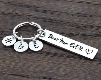 Best Mom Keychain, Christmas Gift for Mom, Mom Gift, Personalized Keychain for Mom with Kids Initials, Custom Birthday Gift for Mom