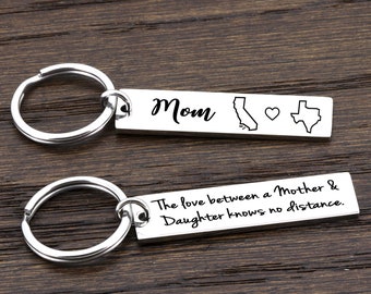 Long Distance Keychain for Mom, Christmas Gift for Mom, US State Keychain for Mom, Mothers Day Gift from Daughter, Mom Keychain