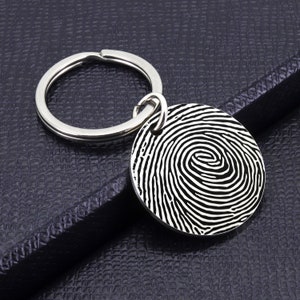 Actual Fingerprint Key Chain, Actual Handwriting Key Chain, Personalized Fingerprint Keychain, Valentines Gift, Memorial Gift, Gift for him