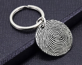 Actual Fingerprint Key Chain, Actual Handwriting Key Chain, Personalized Fingerprint Keychain, Valentines Gift, Memorial Gift, Gift for him