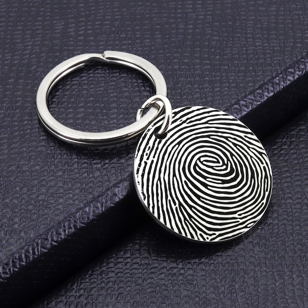 Actual Fingerprint Key Chain, Actual Handwriting Key Chain, Personalized Fingerprint Keychain, Valentines Gift, Memorial Gift, Gift for him