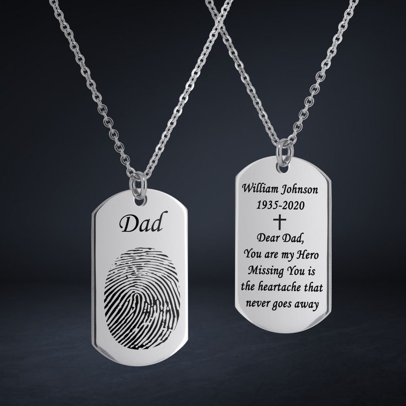 Fingerprint Dog Tag Necklace for Men Personalized Fingerprint Etsy