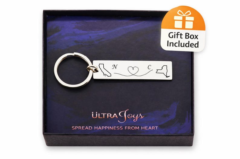 Long Distance Relationship Gifts, For Boyfriend, Girlfriend, Best Friend, US State Initial Keychain, Gift for Him, Valentines Day Gift image 2