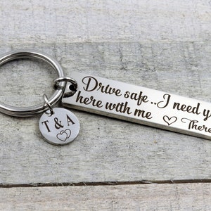 Drive Safe Keychain with Initial Tag, Couples Keychain, Custom Keychain for Boyfriend, Gift for Him, Girlfriend, New Driver, Husband, Wife