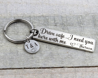 Drive Safe Keychain with Initial Tag, Couples Keychain, Custom Keychain for Boyfriend, Gift for Him, Girlfriend, New Driver, Husband, Wife