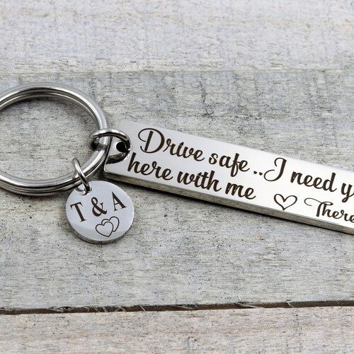 Drive Safe Keychain With Initial Tag Couples Keychain Custom Etsy