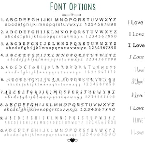 May include: Ten different font options for the phrase "I Love You!" are displayed. Each font style is shown in uppercase and lowercase letters, along with numbers 1 through 0.