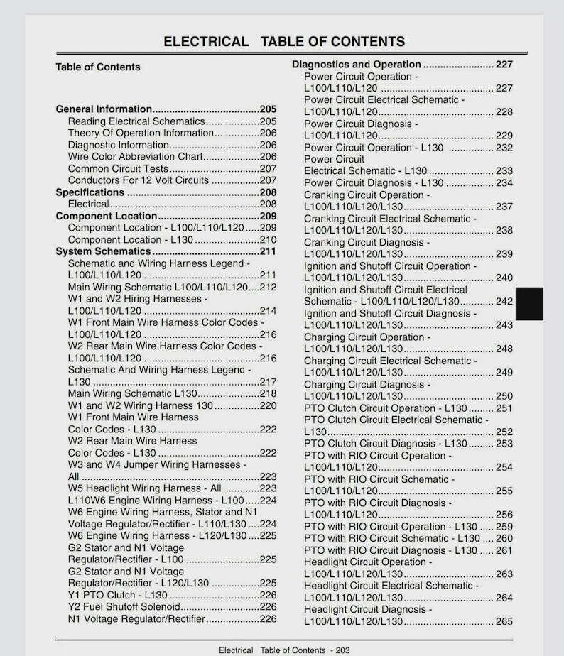 May include: An electrical manual's table of contents, detailing schematics, wiring harnesses, and circuit diagnostics. The text is black on white, offering a comprehensive guide to electrical systems, with measurements in cm.