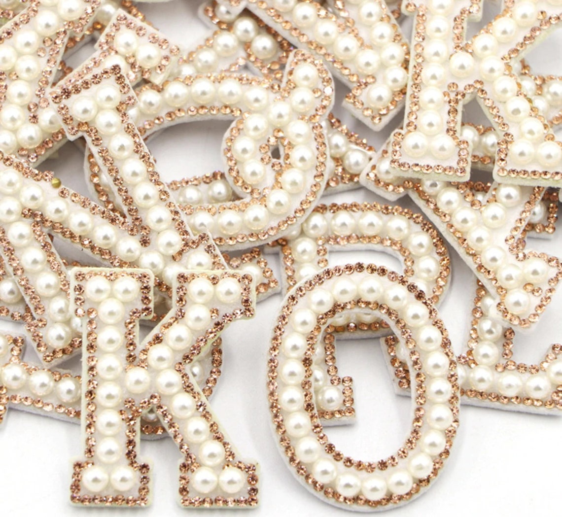 Pearl Letter Patches Sew on Iron on Rhinestone Sparkle Etsy