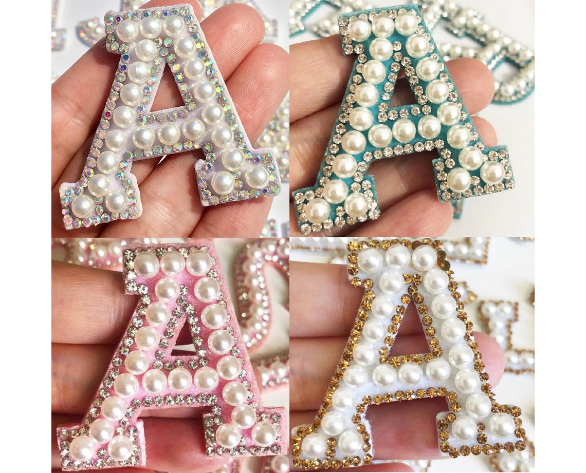 Pearl Letter Patches Sew on Iron on Rhinestone Sparkle Etsy