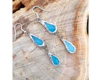Modern Minimalist Romantic Stocking Stuffer Trend White Glitter Blue Grey Raindrop Polymer Clay Stud Pack Feminine Lightweight Earrings