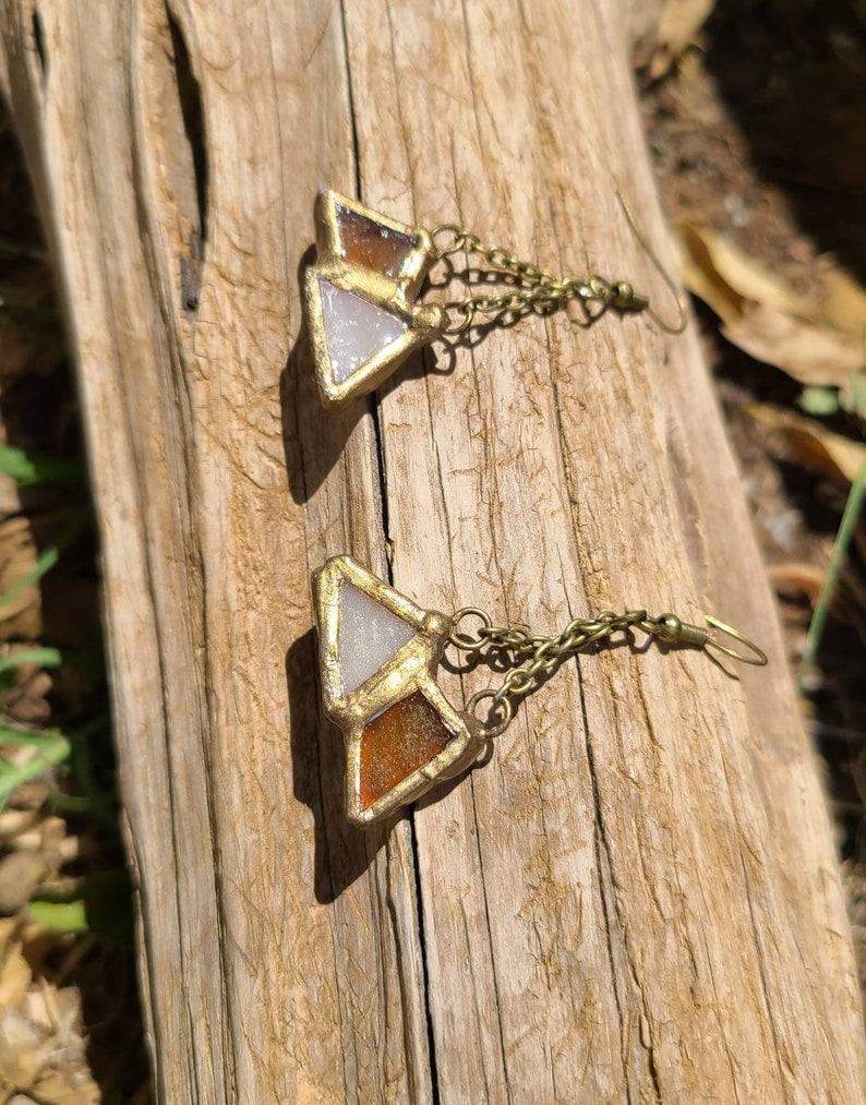 Statement Jewelry Bohemian Earrings Mountain Top Earrings Stained Glass Earrings Mountain Earrings Earthy Earrings Triangle Earrings