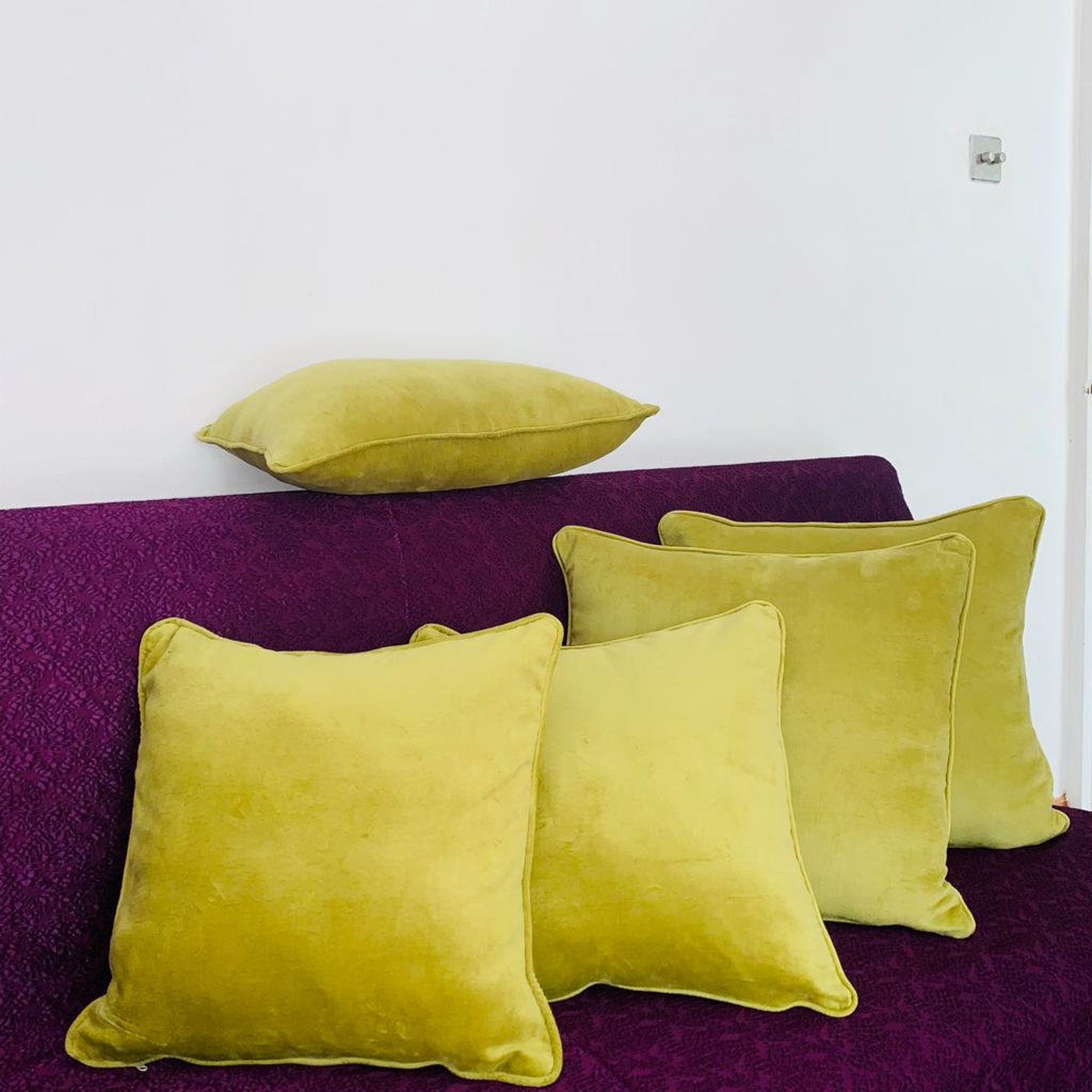 Luxury Lime Green Velvet Cushion Covers with matching Piping Etsy