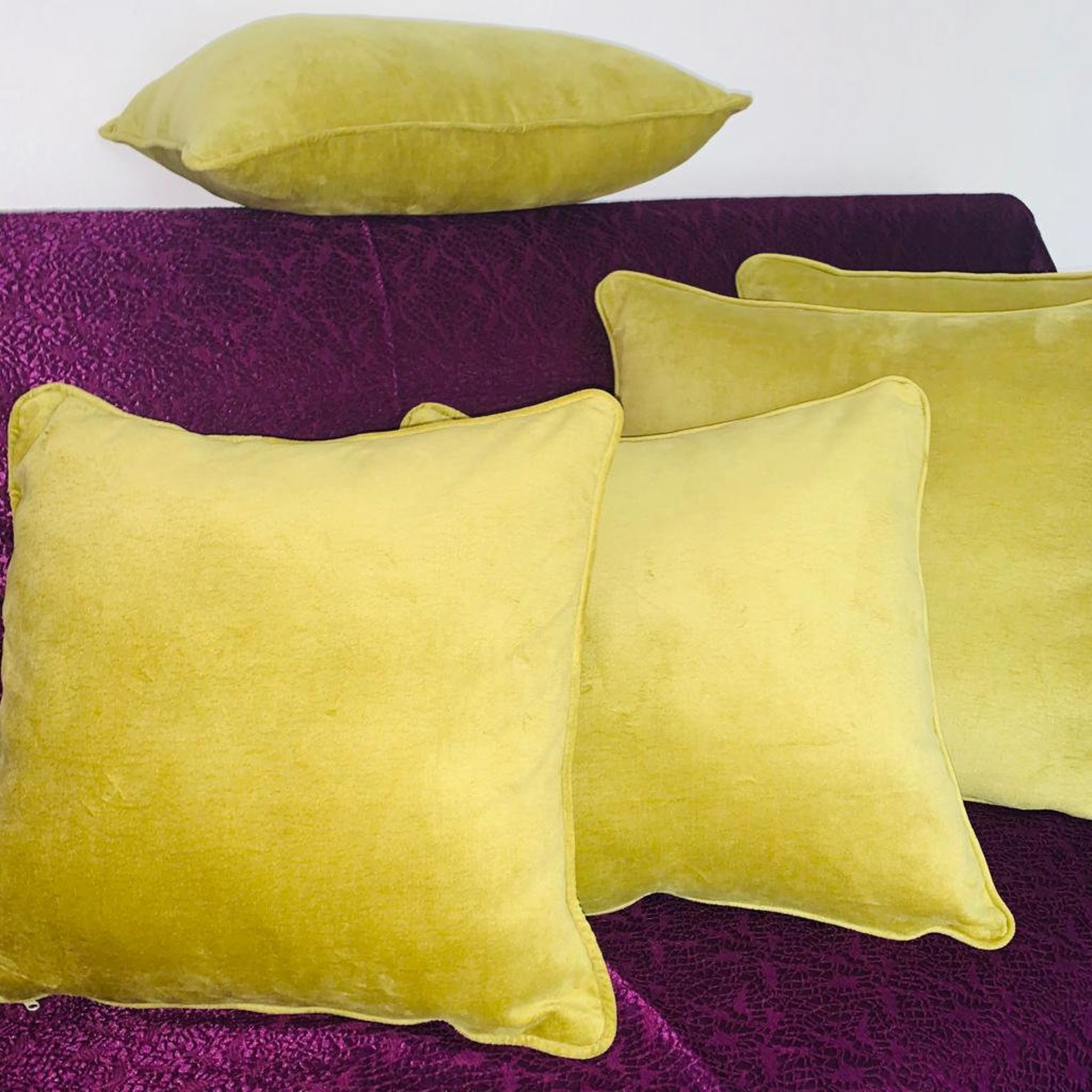 Luxury Lime Green Velvet Cushion Covers with matching Piping Etsy